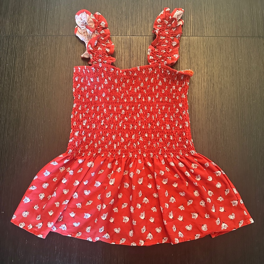 Vibrant Red Floral Smocked Shirt